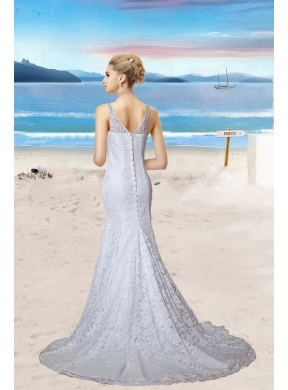 Beautiful Mermaid Lace Beading Wedding Dress with Court Train