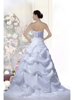 Cheap Hand Made Flowers Strapless Brush Train Wedding Dresses