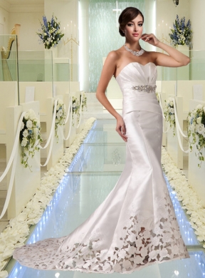 Cheap Mermaid Sweetheart Court Train 2015 Wedding Dresses with Beading