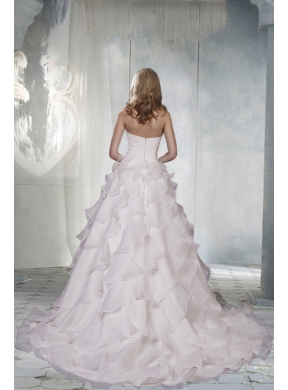 Classical Sweetheart Court Train A Line Wedding Dresses with Appliques