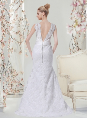 Elegant Mermaid Lace Brush Train Backless 2015 Wedding Dresses