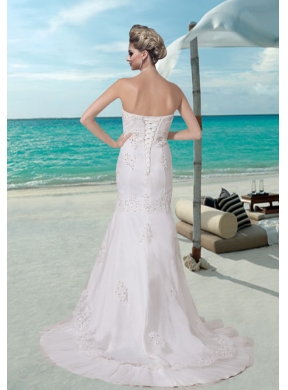 Fashionbale Mermaid Appliques Sweep Train Wedding Dress with Beading