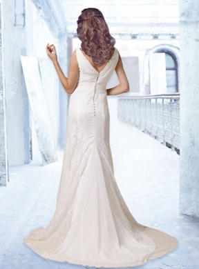 Hot Sale V Neck Ruching 2015 Wedding Dress with Lace