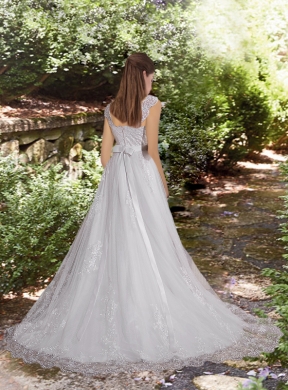 Luxurious A Line Square Court Train Lace Wedding Dresses