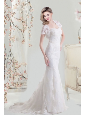 Mermaid 2015 Sweetheart Brush Train Lace Wedding Dress with Appliques