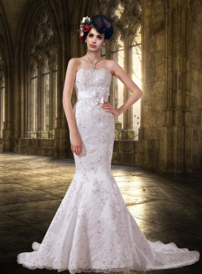 Mermaid Lace Strapless 2015 Fashionable Wedding Dresses with Court Train