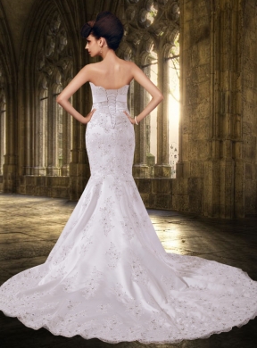 Mermaid Lace Strapless 2015 Fashionable Wedding Dresses with Court Train