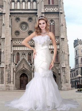 Mermaid Strapless 2015 Court Train Hand Made Flower Wedding Dresses