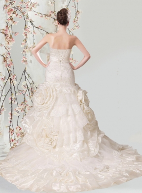 Mermaid Strapless Luxurious Wedding Dresses with Appliques