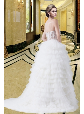 New Style A Line Strapless 2014 Wedding Dress with Ruffled Layers