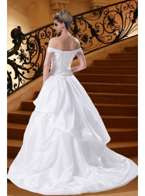 Princess Beading Court Train 2014 Wedding Dresses with Off The Shoulder