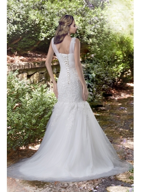 Sexy Mermaid Brush Train Lace Wedding Dress with V Neck