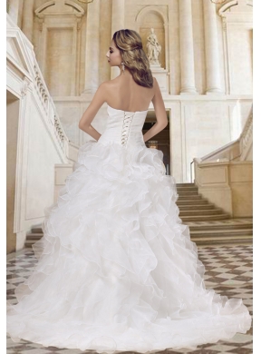 2014 Fashionable A Line Straples Wedding Dress with Court Train