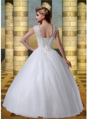 2015 Scoop A Line Cap Sleeves Wedding Dresses with Appliques