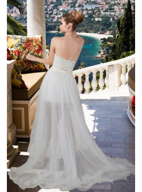 Afforable Column Strapless Lace Wedding Dress for Garden