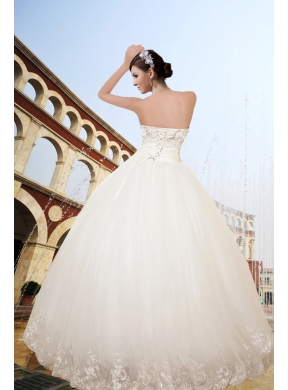 Ball Gown Strapless Appliques Wedding Dress for Church