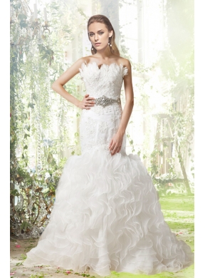 Beautiful Mermaid Court Train Wedding Dress with Beading