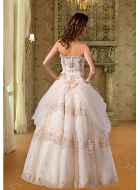 Champagne Sweetheart A Line Wedding Dress With Appliques