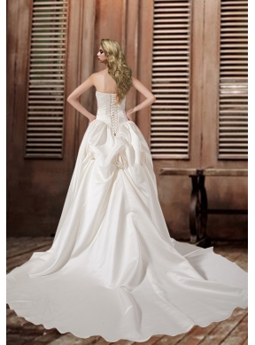 Cheap A Line Sweetheart Wedding Dresses with Chapel Train