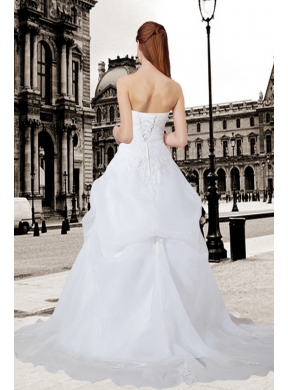 Cheap Ball Gown Strapless Brush Train Appliques Wedding Dresses