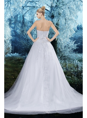 Elegant A Line Sweetheart Appliques Court Train Wedding Dresses