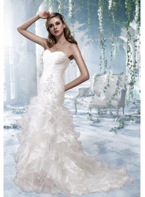 FashionableMermaid Ruffled Layers Wedding Dresses with Beading