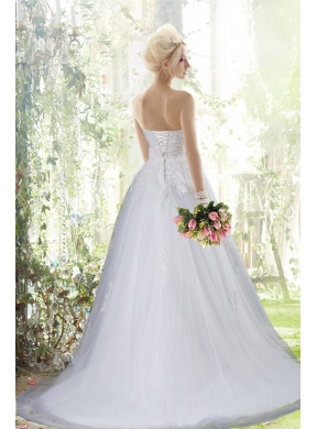 Princess Sweetheart Brush Train Wedding Dress with Appliques