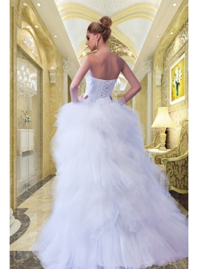 Romantic Strapless A Line Beading Brush Train Wedding Dress for 2015