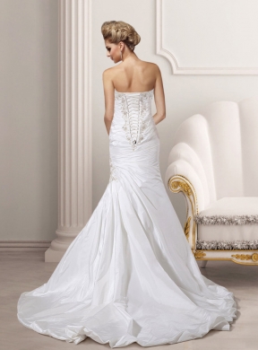 Beautiful Court Train Mermaid Sweetheart Wedding Dresses with Embroidery