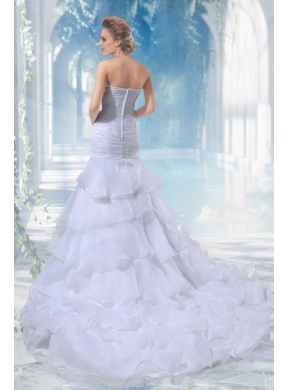 Beautiful Mermaid Strapless Beading Chapel Train Wedding Dress