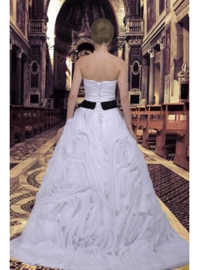 Elegant Ball Gown Sweetheart Ruffles White Wedding Dress with Lace Up