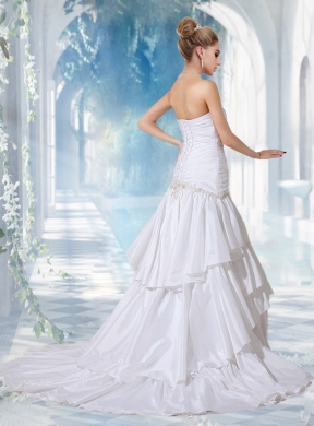 Mermaid Appliques Court Train Wedding Dress with Sweetheart