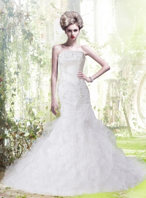 Mermaid Strapless Court Train Beautiful Wedding Dress  with Beading