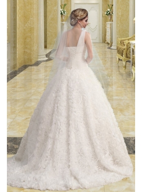 Princess Sweetheart Brush Train Beading Wedding Dresses for Church