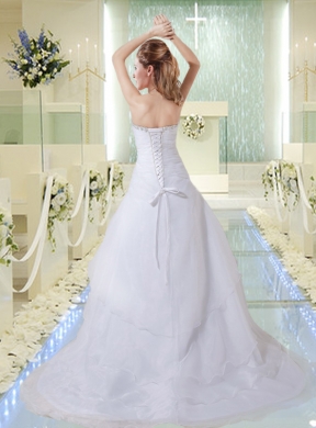 2014 Beautiful A Line Court Train Beading Wedding Dresses with Sweetheart