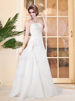 2014 Elegant Princess Strapless Court Train Wedding Dresses with Lace