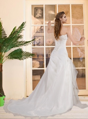 2014 Elegant Princess Strapless Court Train Wedding Dresses with Lace