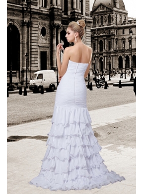 2014 Gorgeous Straples Beading Wedding Dress with Brush Train