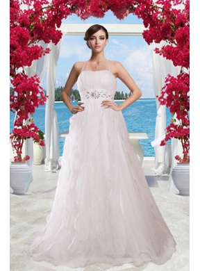 2014 Princess Halter Brush Train Wedding Dress with Rhinestones