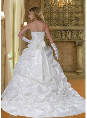 Beuatiful A Line Wedding Dress with Sash Court Train