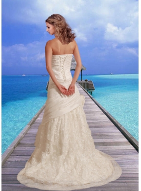 Customize Hand Made Flower Wedding Dress with Court Train