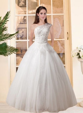 Cute One Shoulder Ball Gown  Wedding Dress with Appliques