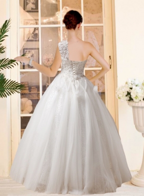 Cute One Shoulder Ball Gown  Wedding Dress with Appliques