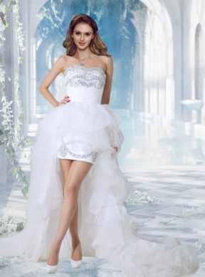 Lovely Sweetheart High Low Beading Wedding Dress for Beach