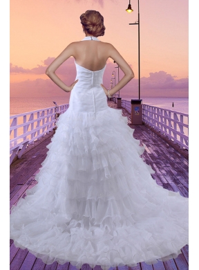 Mermaid Halter Beading and Ruffled Layers Court Train Wedding Dresses