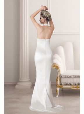 Perfect Column Halter Ivory Wedding Dress with Brush Train