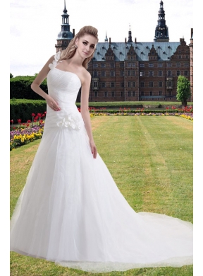 Princess One Shoulder Wedding Dress with Chapel Train