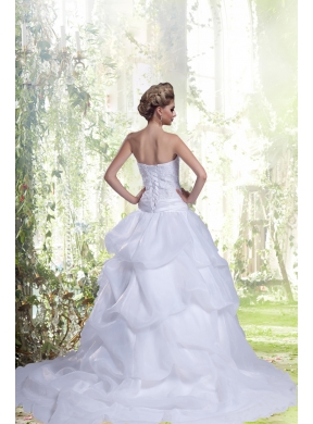 2014 Princess Strapless Court Train Lace Wedding Dress