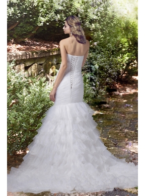 Beautiful Mermaid Strapless Beading Wedding Dresses with Court Train