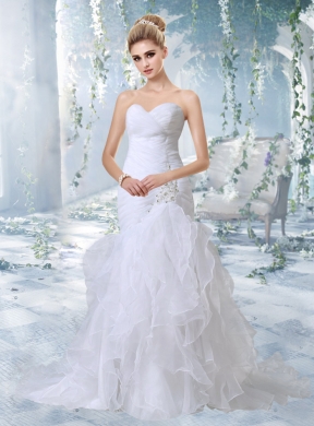 Beautiful Mermaid Sweetheart 2014 Wedding Dress with Beading